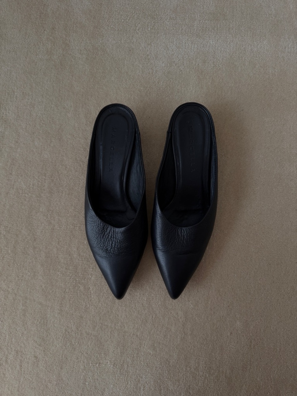 Black Pointed Leather Mule - Women Shoes